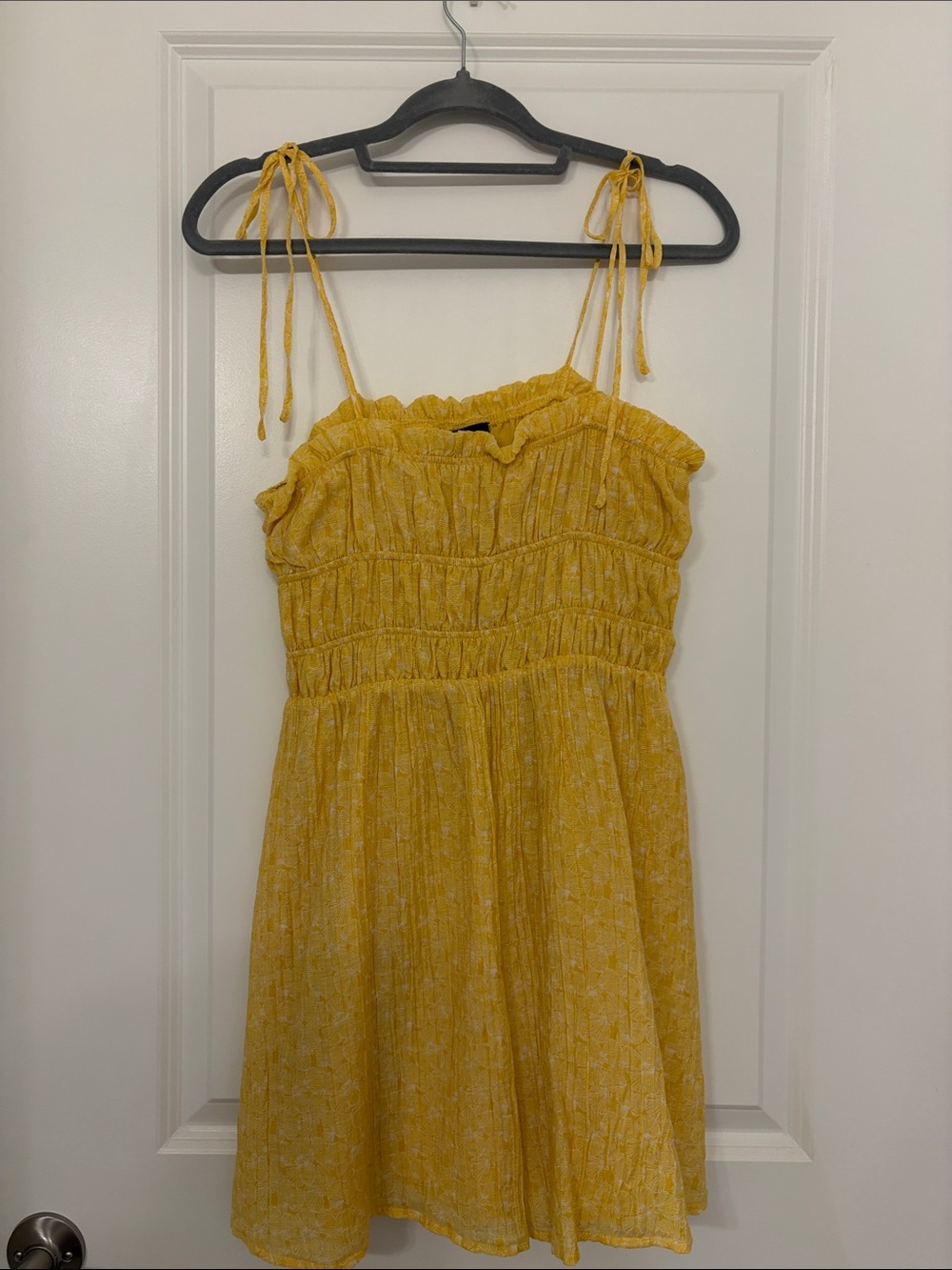 Forever 21 Yellow Smocked Tie-Shoulder Mini Dress
